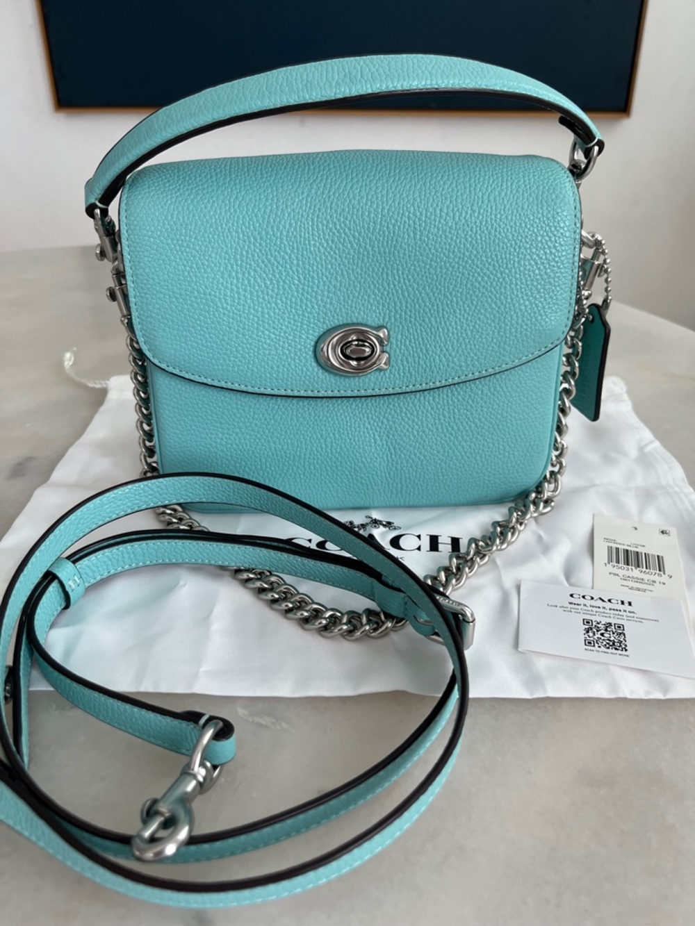 Coach Cassie 19 Color: Faded Blue Pebbled Leather 2 straps 1 chain Like New
